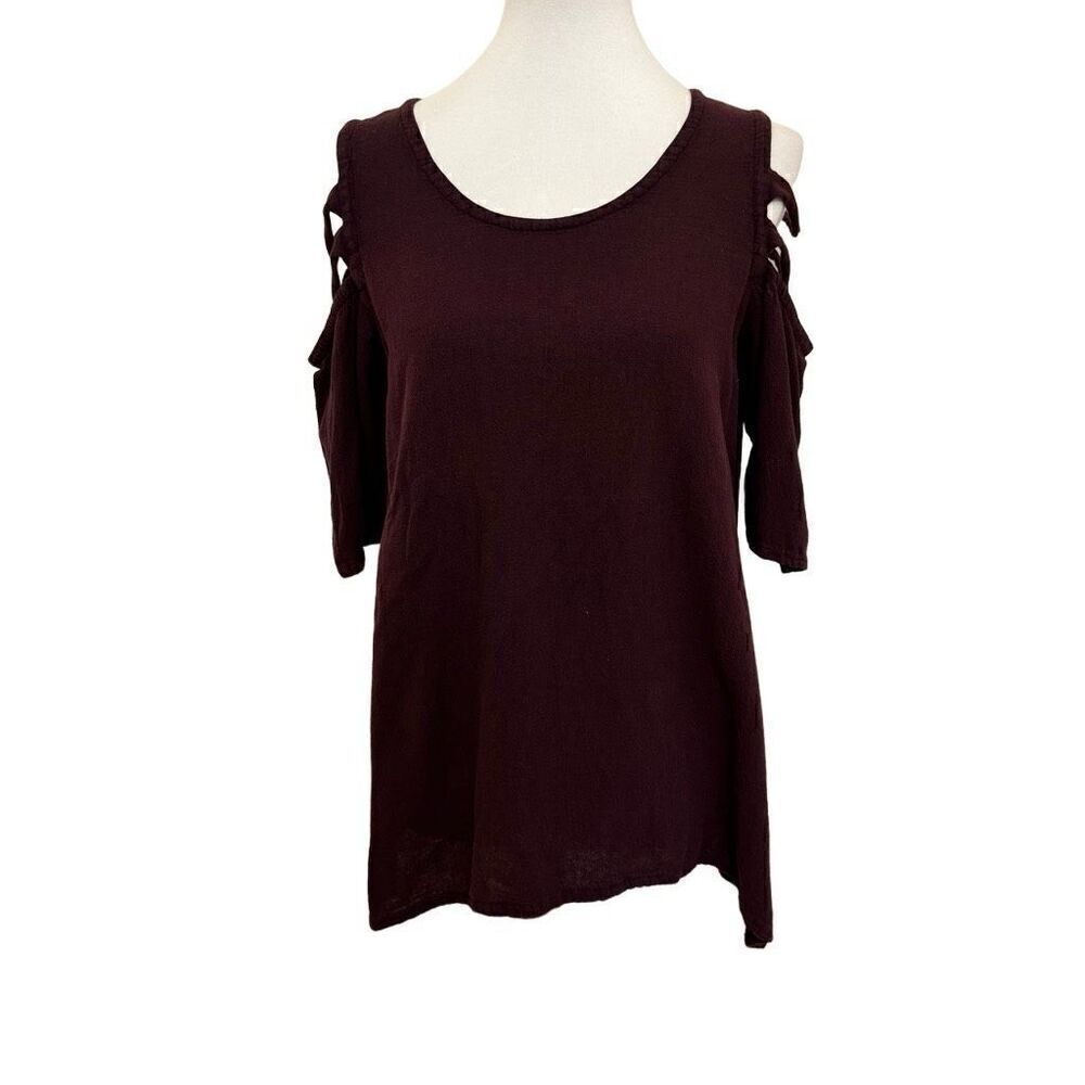 Oh My Gauze Cold Shoulder Top Eggplant Purple Size 1 = Small / Medium Lagenlook